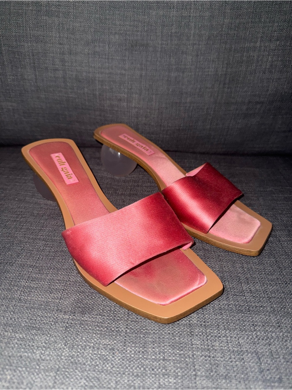 Cult Gaia Pink Satin Slide Sandals with Sculpted Ball Heel - Picture 2 of 9